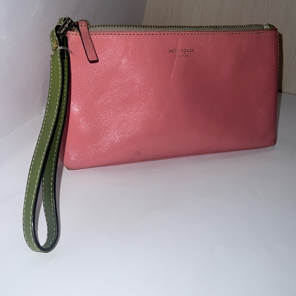Kate Spade Pink Leather Large Zip Wristlet Clutch Bag